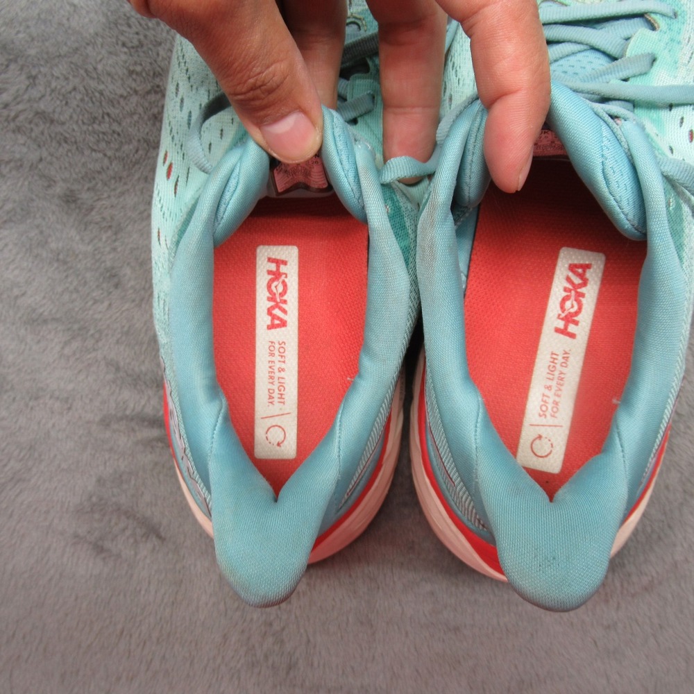 Hoka Running Shoes Women 9 B Aqua Clifton 8 Lightweight Comfort Lace-Up Athletic - Picture 12 of 16